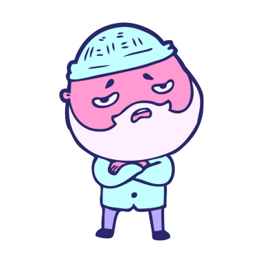 Çizgi filmdeki parlak neon renkli sakallı endişeli adam