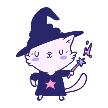 Sihirli çizgi film kedisi parlak neon renkli sihirbaz