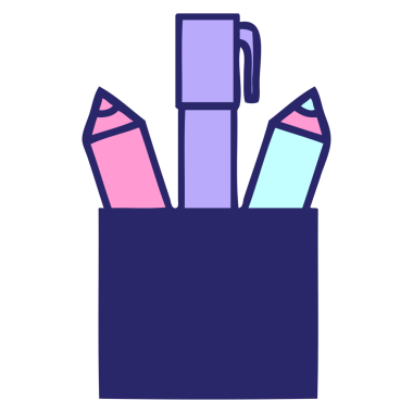 Parlak neon renkli kalem kapının sevimli karikatürü