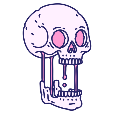 Parlak neon renkli bir kafatasının ikonik dövme şekli