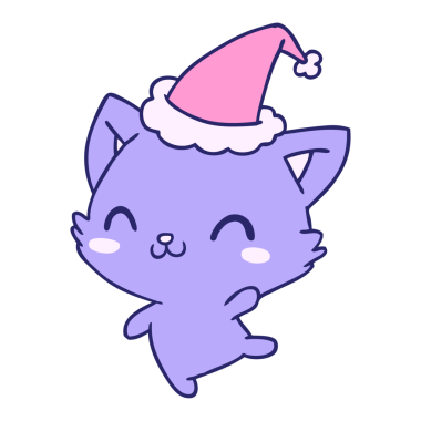 El çizimi kawaii kedisinin parlak neon renkli Noel karikatürü
