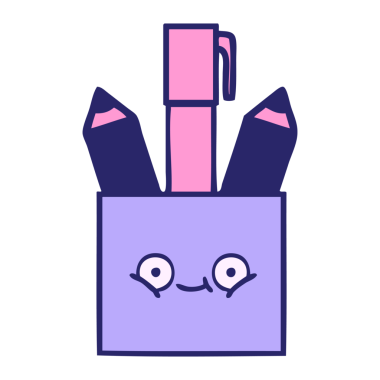 Parlak neon renkli kalem kapının sevimli karikatürü