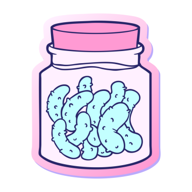 Parlak neon renkli turşu turşusu turşulu bir çizgi filmin çıkartması.