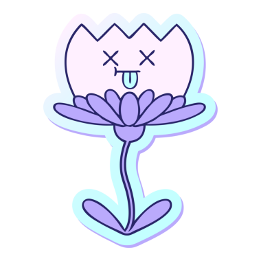 Parlak neon renkli şirin bir karikatür çiçeğinin çıkartması.