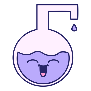 Parlak neon renkli bir bilim deneyinin sevimli karikatürü