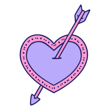 Parlak neon renkli ok ve kalbin ikonik dövme görüntüsü