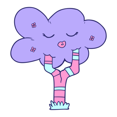 Yüzü parlak neon renkli çizgi film ağacı