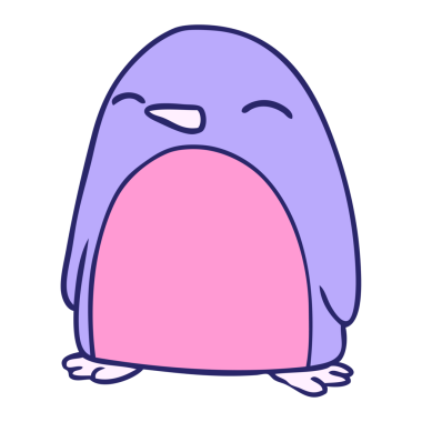 Parlak neon renkli şirin bir penguenin el çizimi karalaması.