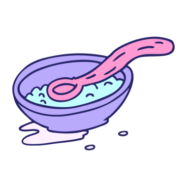 Parlak neon renkli bir mısır gevreği kasesinin el çizimi karalaması.