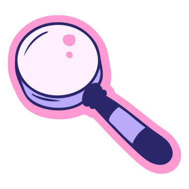 Parlak neon renkli bir büyüteçin el çizimi çizgi film karalaması.