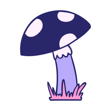 Parlak neon renkli bir kurbağa taburesinin el çizimi karikatürü.