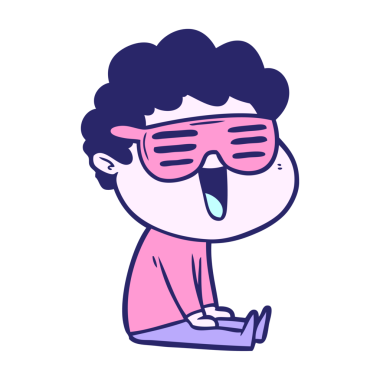 Parlak neon renkli gülen çizgi film adamı.