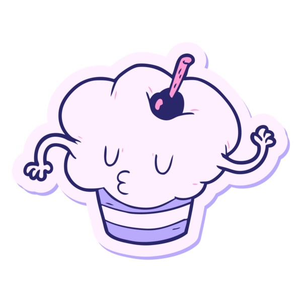 Parlak neon renkli bir çizgi film keki çıkartması.