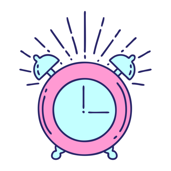 Parlak neon renginde geleneksel dövme tarzı çalar saat çizimi