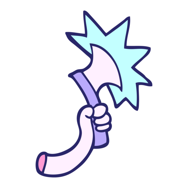 El çizimi karikatür tarzı parlak neon rengi baltayla çizilmiş bir kol