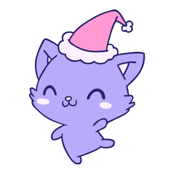 El çizimi kawaii kedisinin parlak neon renkli Noel karikatürü