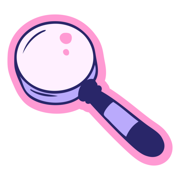 Parlak neon renkli bir büyüteçin el çizimi çizgi film karalaması.