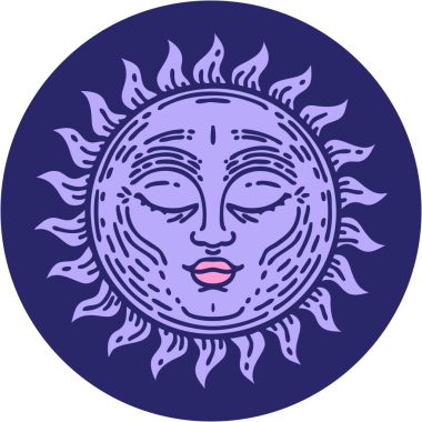 Parlak neon renkli bir güneşin ikonik dövme görüntüsü