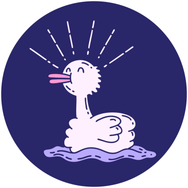 Parlak neon renkli yüzen ördek dövmesi simgesi