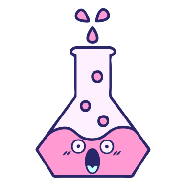 Parlak neon renkli bir bilim şişesi karikatürü.