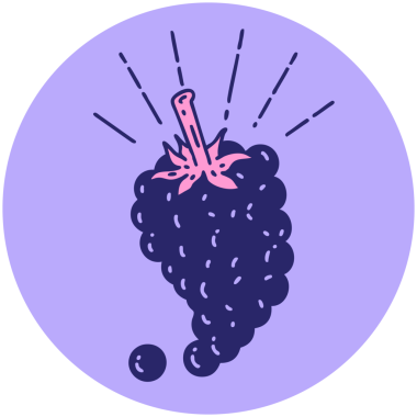 Parlak neon renkli üzümlerin dövme stili simgesi