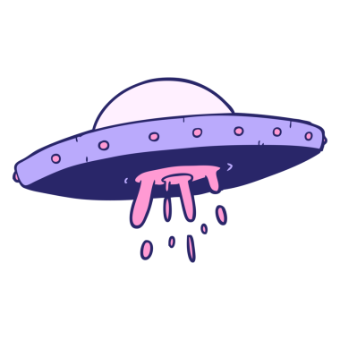 parlak neon renginde uçan UFO çizgi filmi