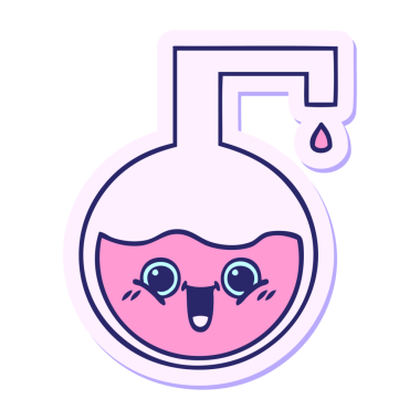 Parlak neon renkli şirin bir çizgi film deneyinin çıkartması.