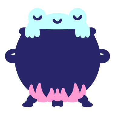 Parlak neon renkli bir kazanda kurbağa.