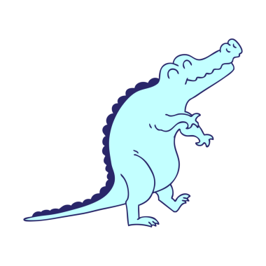 Parlak neon renkli el çizimi tuhaf çizgi film timsahı.