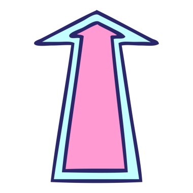 Parlak neon renginde el çizimi tuhaf çizgi film oku