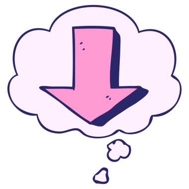 parlak neon rengi düşünce baloncuğu ile ok gösteren çizgi film