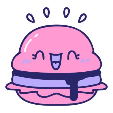 Lezzetli bir burgerin parlak neon renkli çizgi filmi.