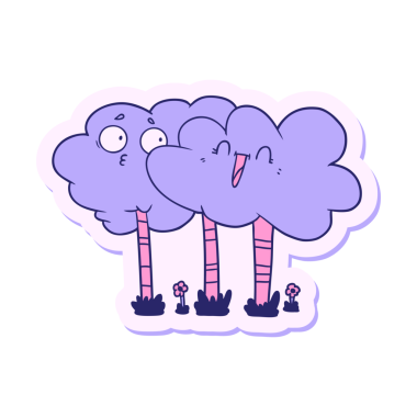 Yüzleri parlak neon renkli çizgi film ağaçlarının çıkartması