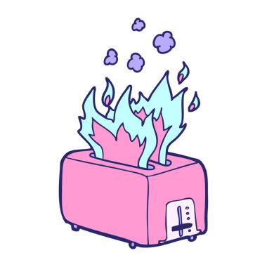 parlak neon rengi tost makinesiyle yanan çizgi film