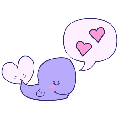 parlak neon renkli konuşma baloncuğuna aşık çizgi film balinası