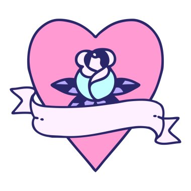 geleneksel kalp şeklinde dövme gül ve parlak neon renkli pankart