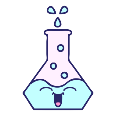 Parlak neon renkli bir bilim şişesi karikatürü.