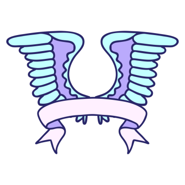 Parlak neon renkli bir kanadın bayrağıyla geleneksel dövme