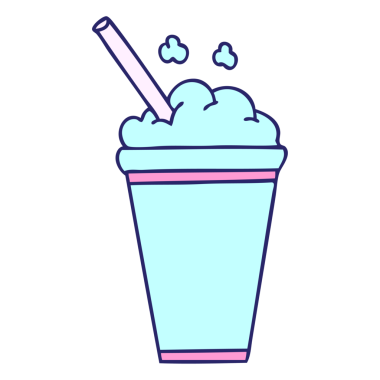 El çizimi çizgi film gibi parlak neon renkli buzlu içecek.