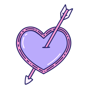 Parlak neon renkli ok ve kalbin ikonik dövme görüntüsü