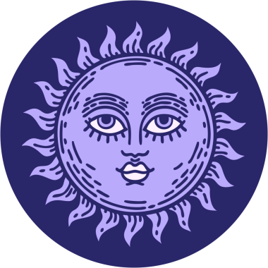 Yüzü parlak neon renkli bir güneşin ikonik dövme görüntüsü