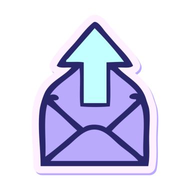 Üzerinde parlak neon rengi ok olan şirin bir karikatür zarfının etiketi