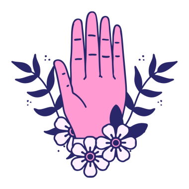 Geleneksel el şeklinde dövme ve parlak neon renkli çiçek.