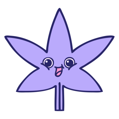 Parlak neon renkli marihuana yaprağının şirin karikatürü