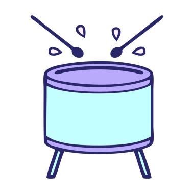 Parlak neon renginde çalan davul çizgi filmi.