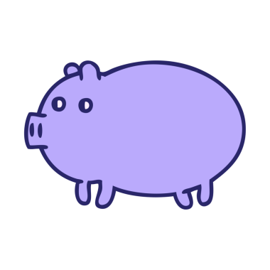 Parlak neon renkli şişman domuz çizgi filmi.