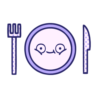 Parlak neon renkli bir yemek tabağının çizgi filmi.