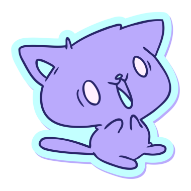 Parlak neon renkli şirin kawaii kedisinin çizgi film çizimi