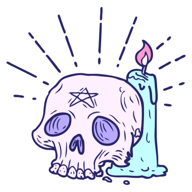 Geleneksel dövme stili ürkütücü kafatası ve parlak neon renkli mum çizimi