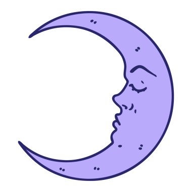 Parlak neon renkli bir hilal şeklindeki ikonik dövme şekli